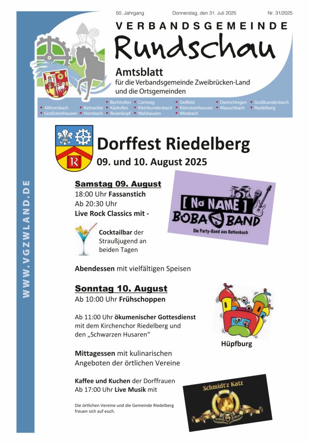 Verbandsgemeinde Rundschau Zweibrücken-Land Titelblatt 31/2025