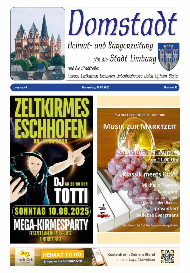 Domstadt - Heimat- und Bürgerzeitung für die Stadt Limburg Titelblatt 31/2025