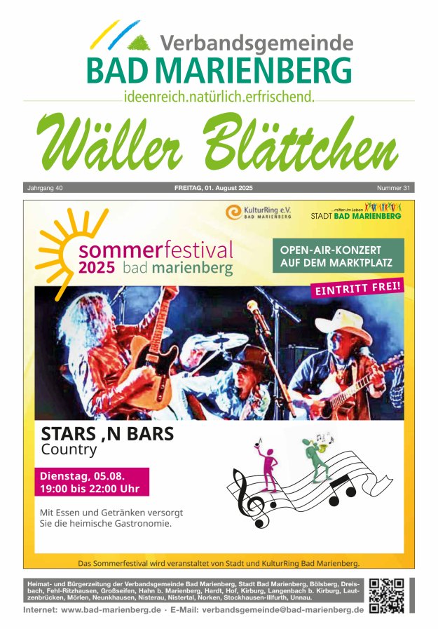Wäller Blättchen - Verbandsgemeinde Bad Marienberg Titelblatt 31/2025