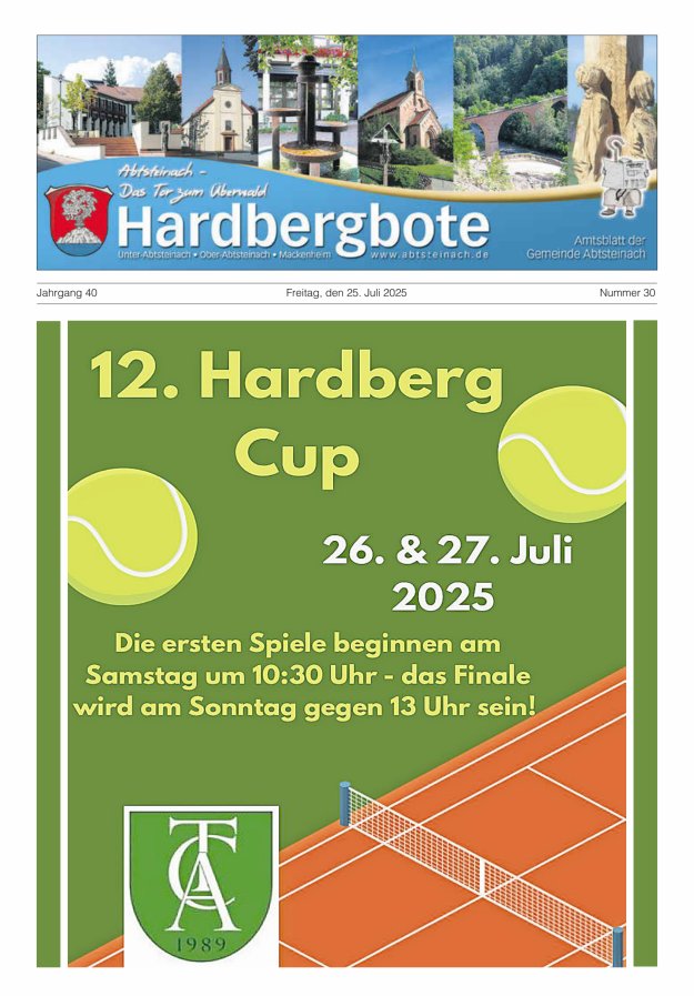 Hardbergbote - Mitteilungsblatt der Gemeinde Abtsteinach Titelblatt 30/2025
