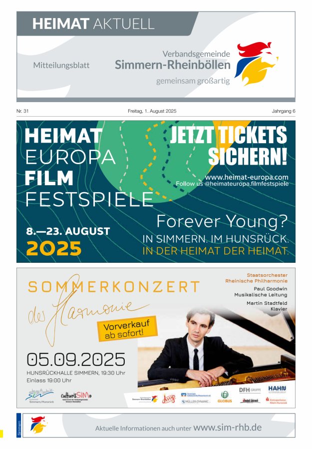 Heimat Aktuell - Mitteilungsbl der VG Simmern-Rheinböllen Ausg Simmern Titelblatt 31/2025