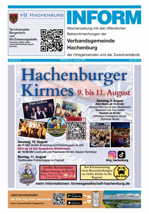 INFORM - Wochenzeitung der Verbandsgemeinde Hachenburg Titelblatt 31/2025
