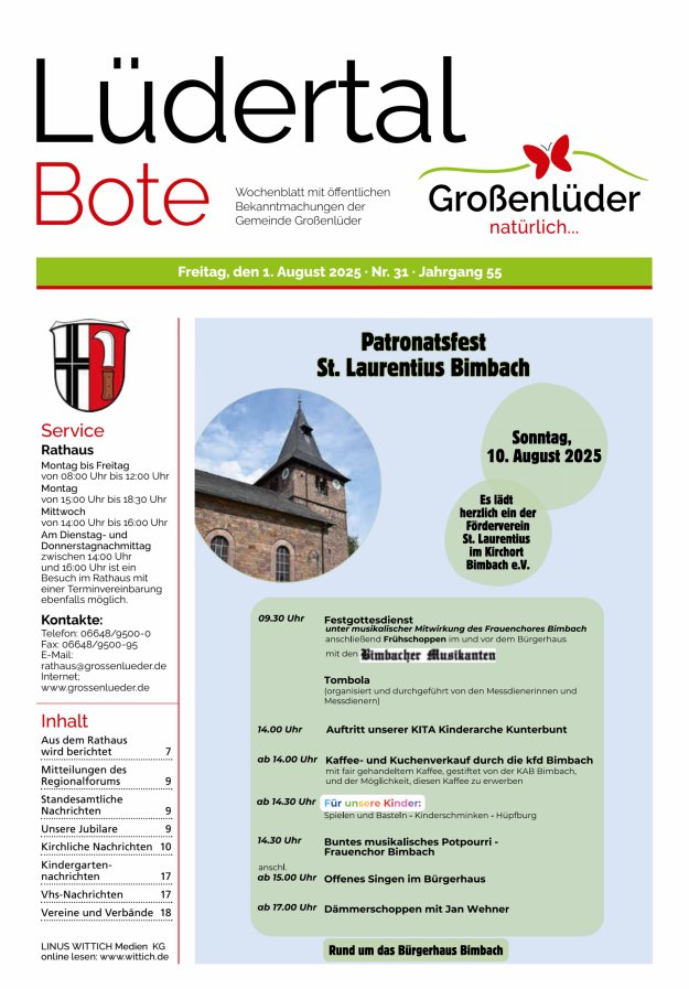 Wochenblatt mit öffentlichen Bekanntmachungen der Gemeinde Großenlüder Titelblatt 31/2025