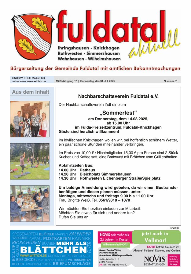 Fuldatal aktuell Titelblatt 31/2025