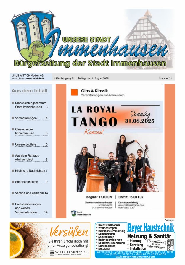 Unsere Stadt Immenhausen Titelblatt 31/2025