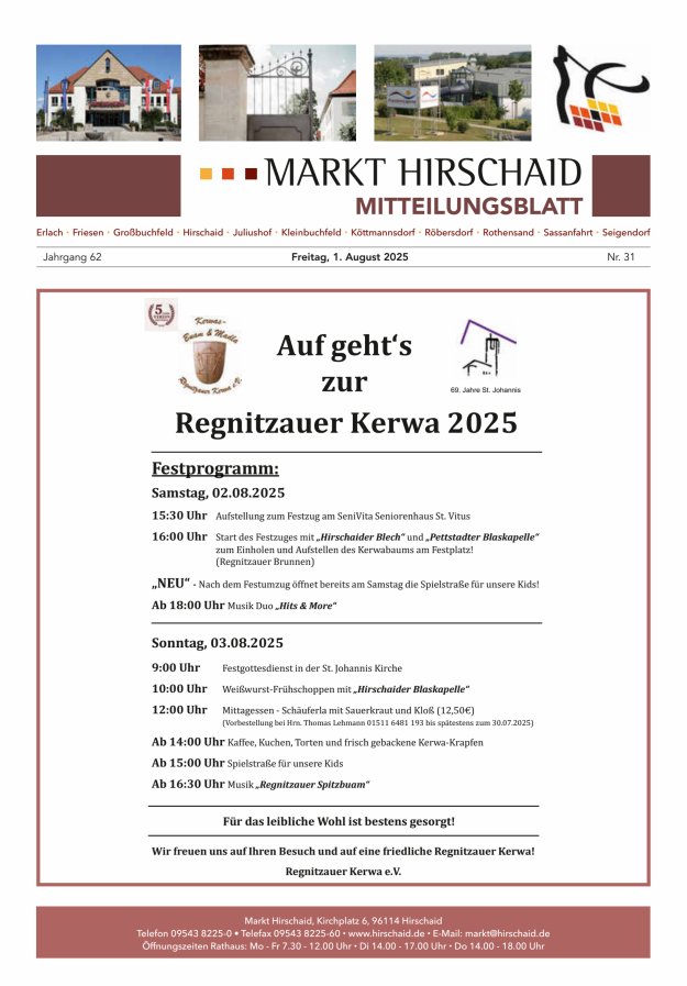 Mitteilungsblatt Markt Hirschaid Titelblatt 31/2025