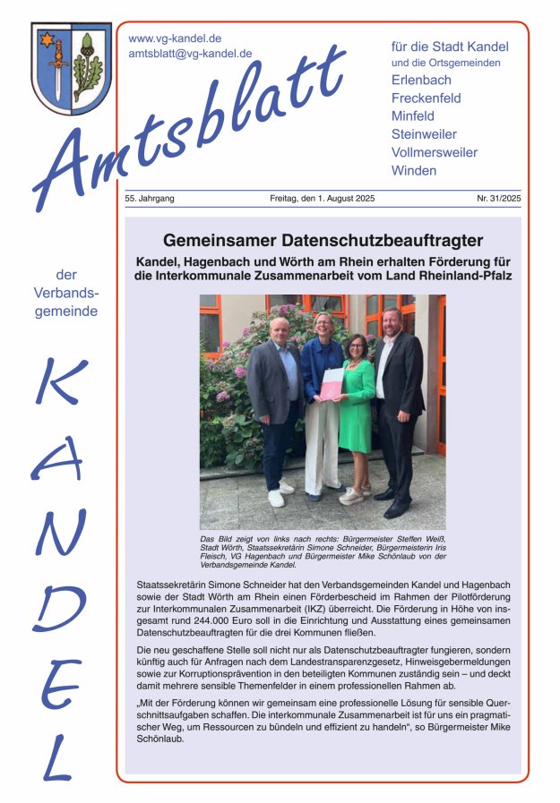 Amtsblatt VG Kandel Titelblatt 31/2025
