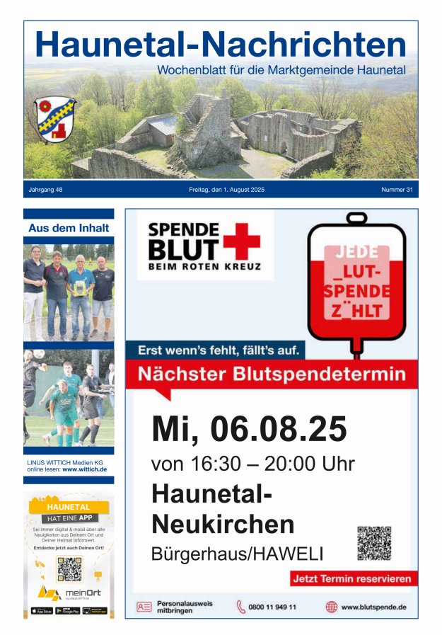 Haunetal-Nachrichten Titelblatt 31/2025