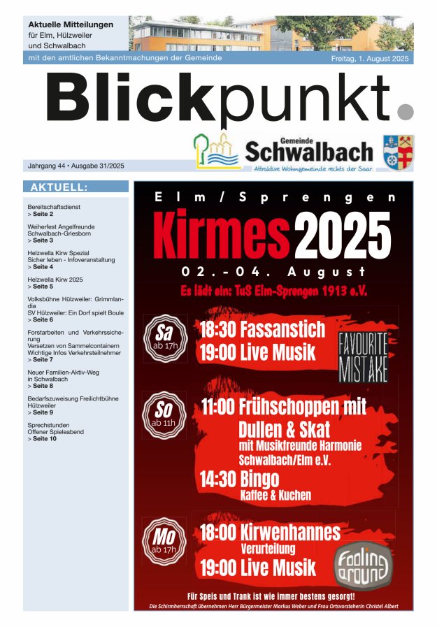 Blickpunkt Schwalbach Titelblatt 31/2025