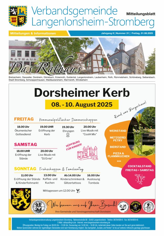 Das Rathaus - MTB d VG Langenlonsheim-Stromberg Titelblatt 31/2025