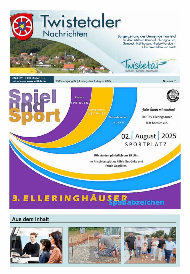 Twistetaler Nachrichten Titelblatt 31/2025