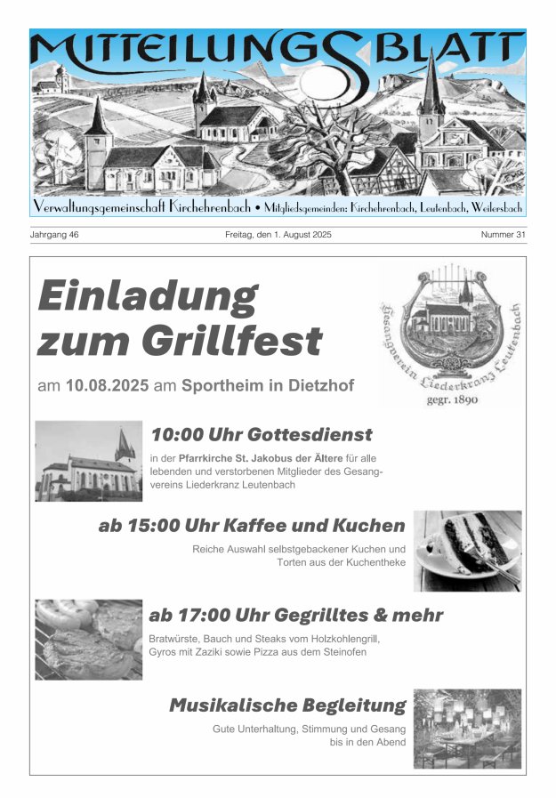 Mitteilungsblatt Verwaltungsgemeinschaft Kirchehrenbach Titelblatt 31/2025