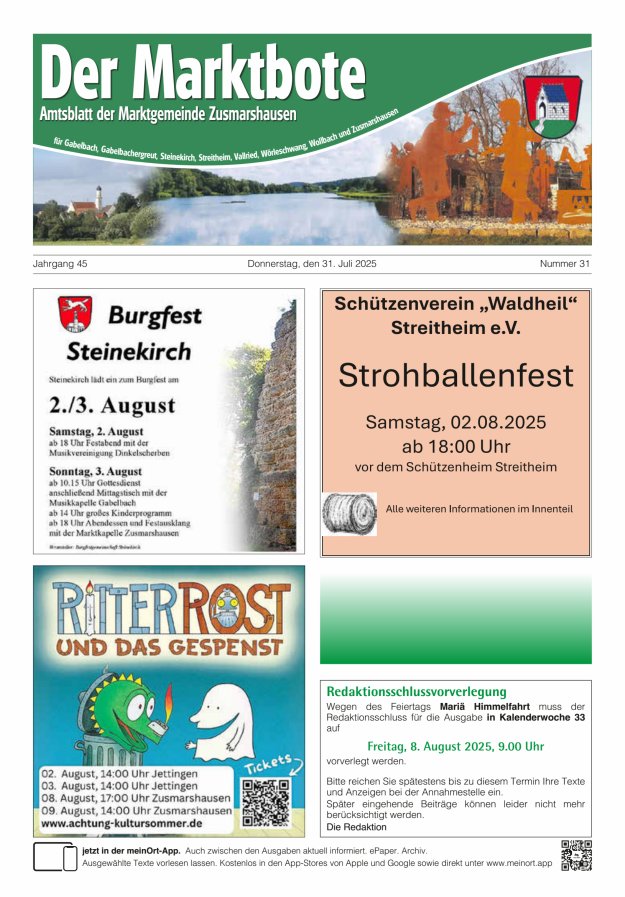 Zusmarshausen - Der Marktbote Titelblatt 31/2025