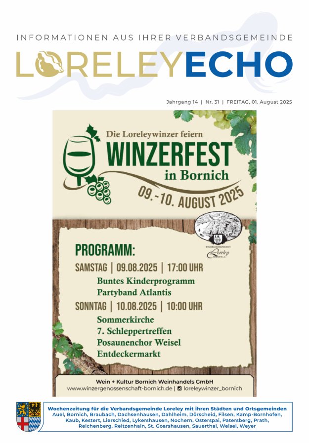Loreley-Echo - Mitteilungsblatt der Verbandsgemeinde Loreley Titelblatt 31/2025