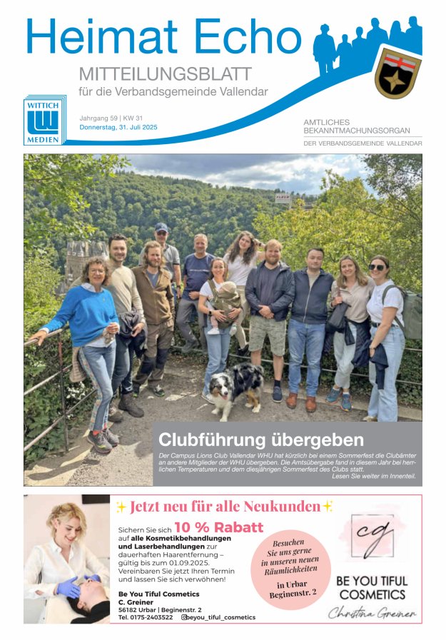 Heimat-Echo - Heimat- und Bürgerzeitung Verbandsgemeinde Vallendar Titelblatt 31/2025