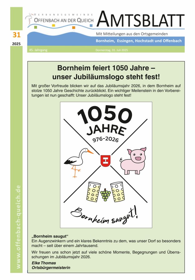 Amtsblatt VG Offenbach an der Queich Titelblatt 31/2025