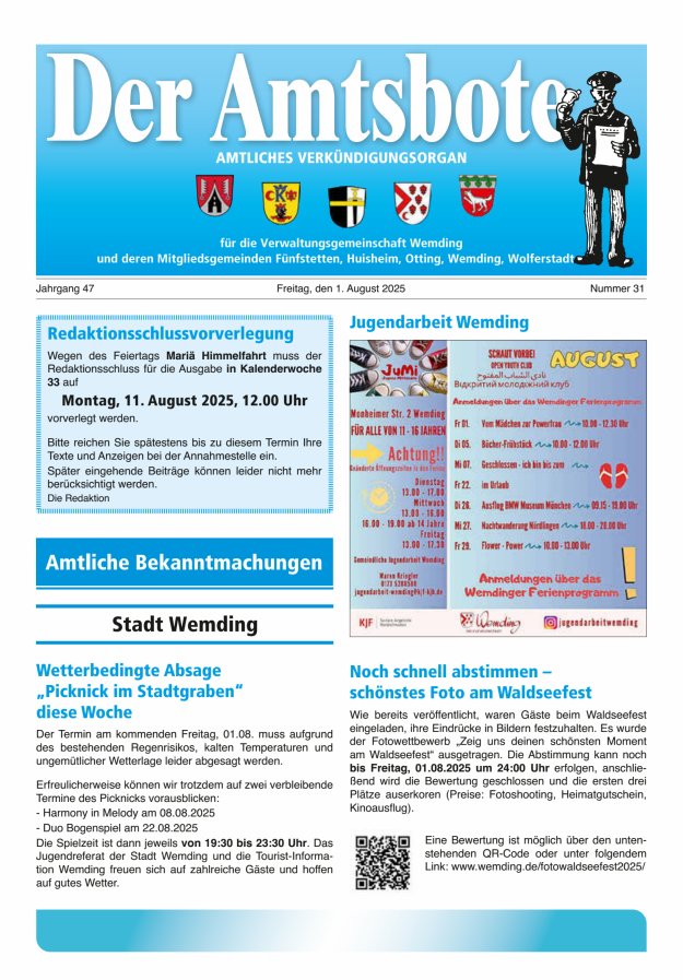 Der Amtsbote - Wemding Verwaltungsgemeinschaft Titelblatt 31/2025