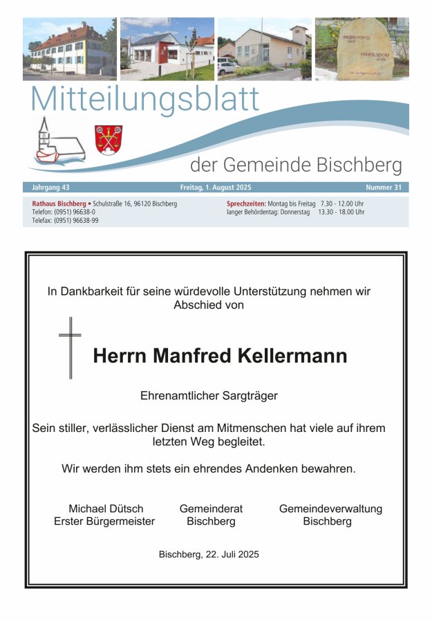 Mitteilungsblatt der Gemeinde Bischberg Titelblatt 31/2025
