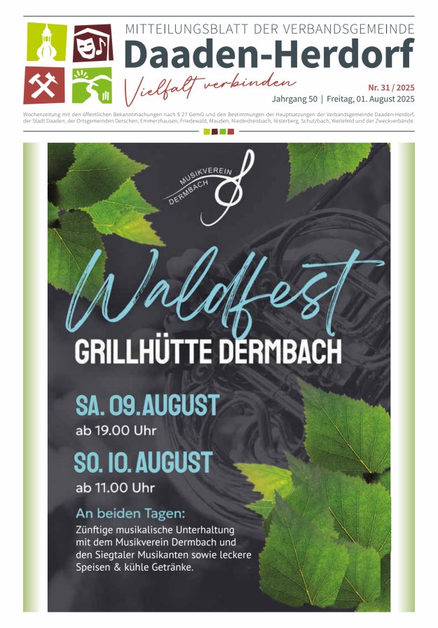 Mitteilungsblatt der Verbandsgemeinde Daaden-Herdorf Titelblatt 31/2025