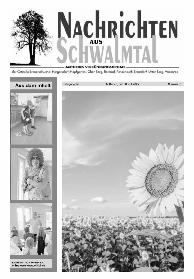 Nachrichten aus Schwalmtal Titelblatt 31/2025