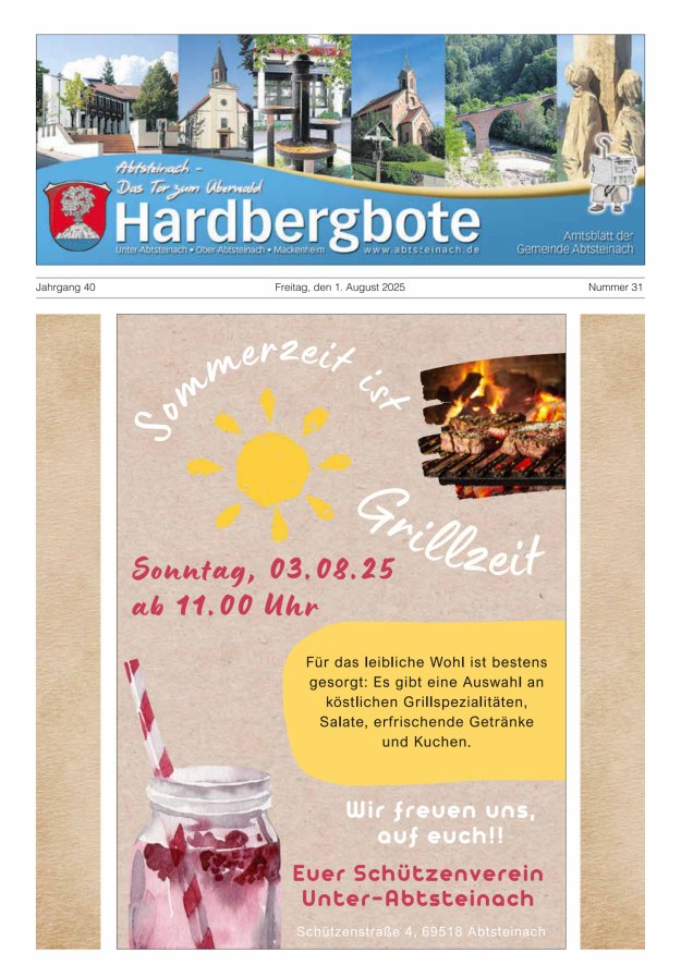 Hardbergbote - Mitteilungsblatt der Gemeinde Abtsteinach Titelblatt 31/2025