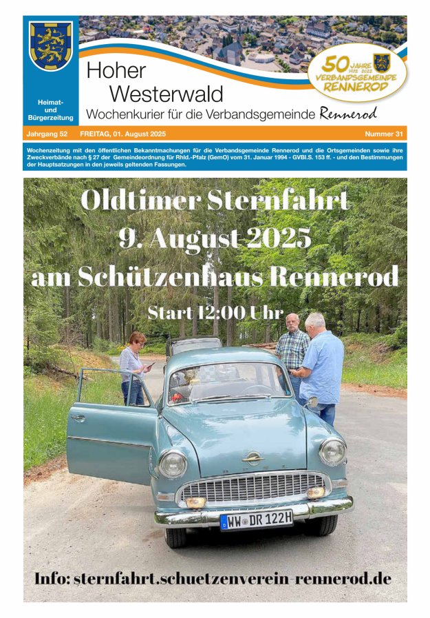 Hoher Westerwald - Wochenkurier für die Verbandsgemeinde Rennerod Titelblatt 31/2025