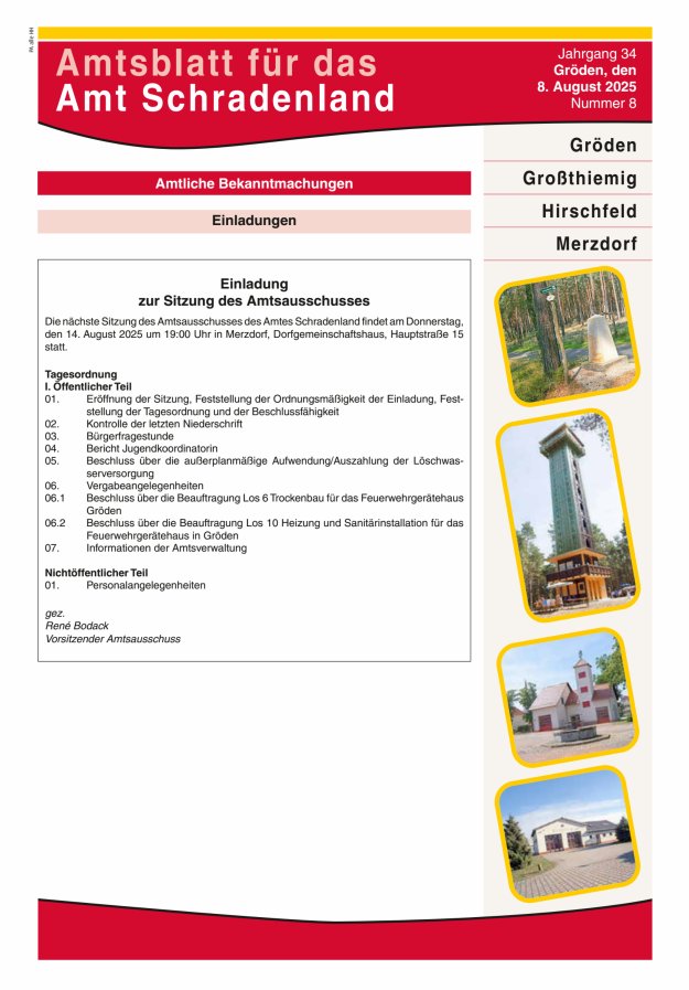 Amtsblatt für das Amt Schradenland Titelblatt 08/2025