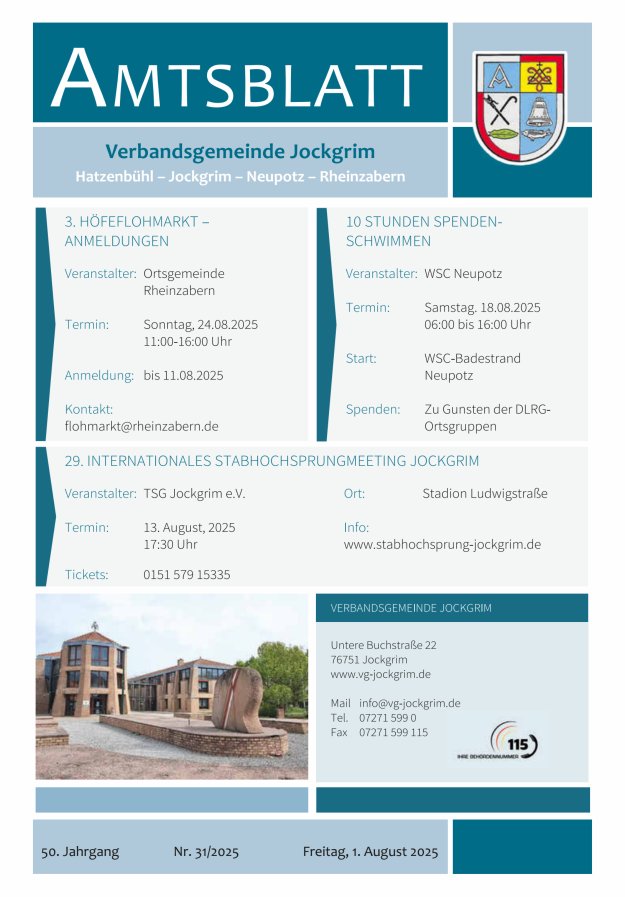 Amtsblatt VG Jockgrim Titelblatt 31/2025