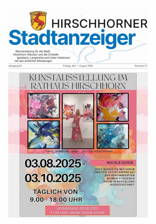 Hirschhorner Stadtanzeiger Titelblatt 31/2025