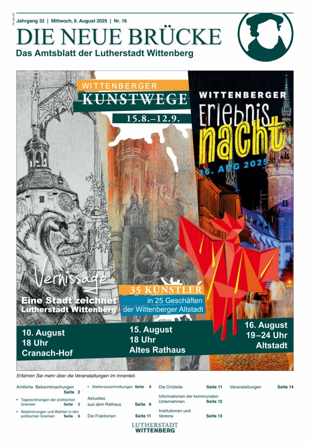 Die neue Brücke – Das Amtsblatt der Lutherstadt Wittenberg Titelblatt 16/2025