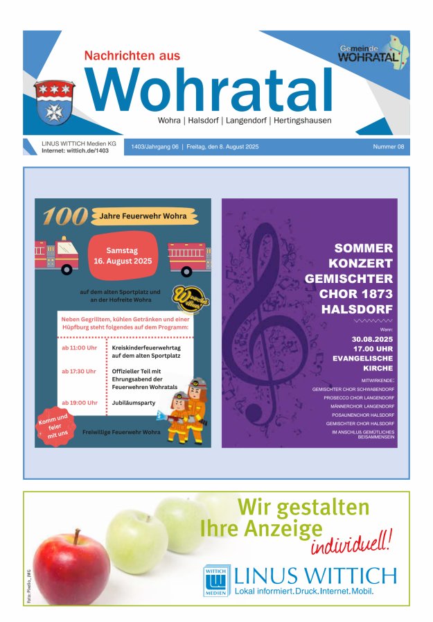 Nachrichten aus Wohratal Titelblatt 08/2025