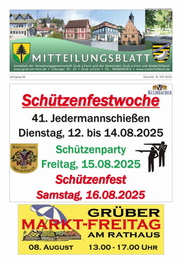 Amts- und Mitteilungsblatt der VGem Grub a.Forst Titelblatt 16/2025