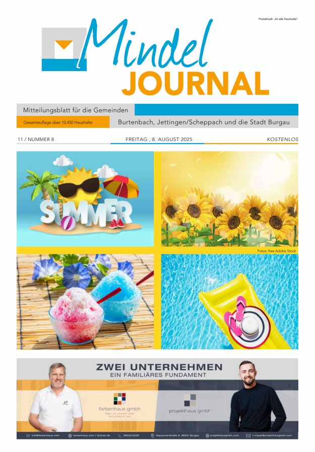 Mindeljournal Freies Blatt für Burgau Burtenbach Jettingen-Scheppach Titelblatt 08/2025