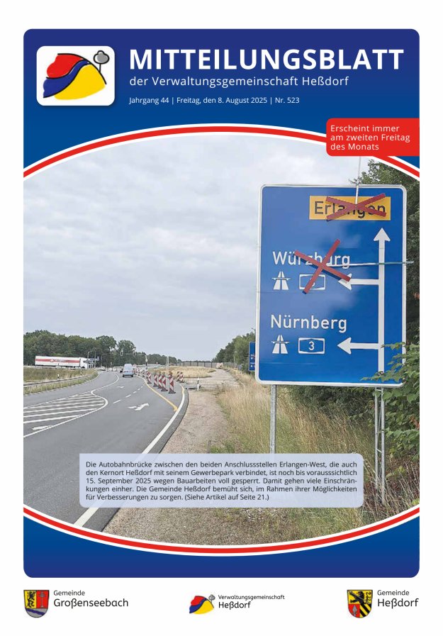 Mitteilungsblatt der Verwaltungsgemeinschaft Heßdorf Titelblatt 523/2025