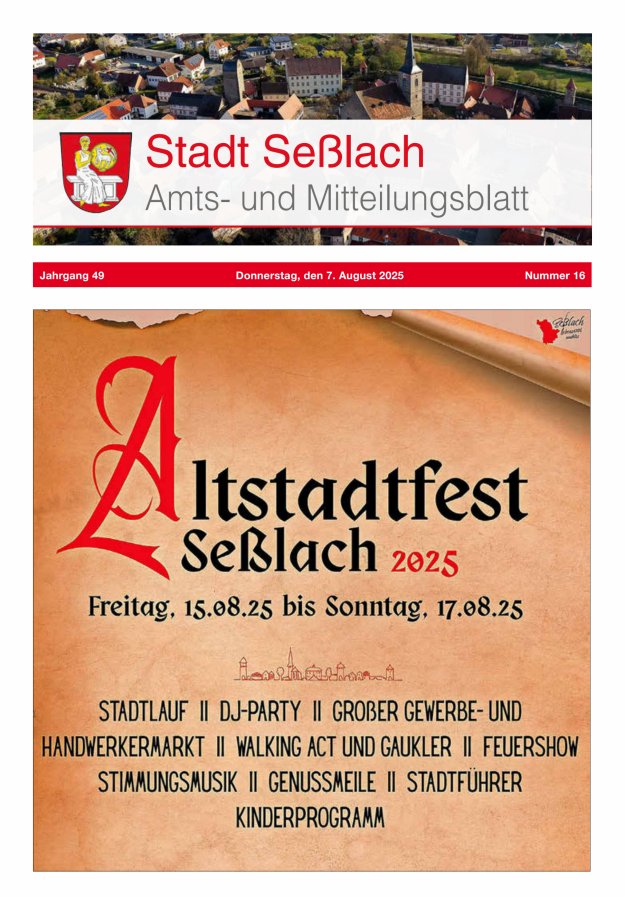 Amts- und Mitteilungsblatt Stadt Seßlach Titelblatt 16/2025