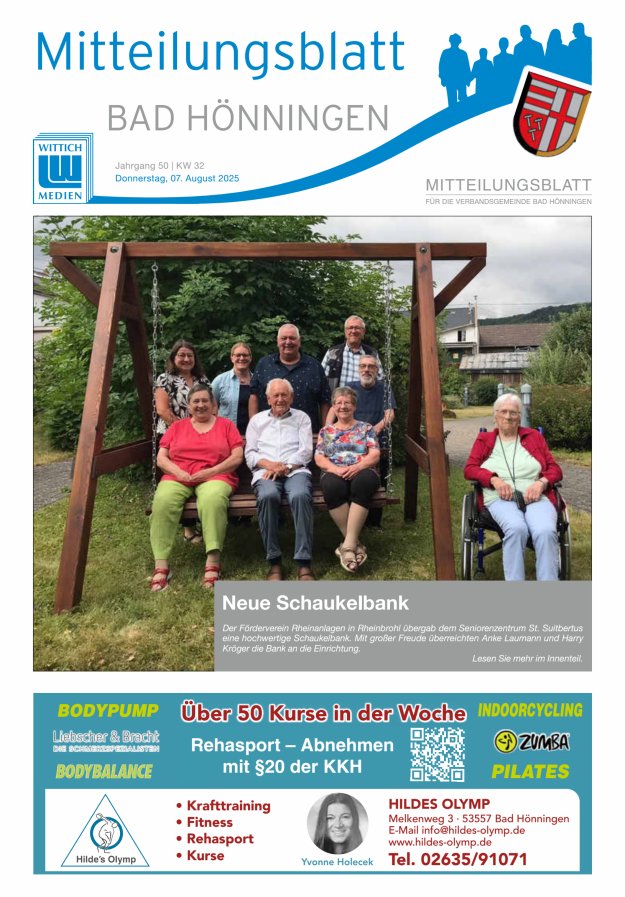 Mitteilungsblatt für den Bereich der Verbandsgemeinde Bad Hönningen Titelblatt 32/2025
