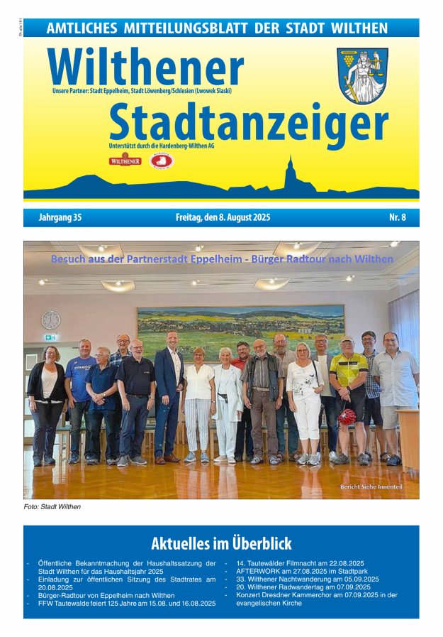Wilthener Stadtanzeiger - Amtliches Mitteilungsblatt der Stadt Wilthen Titelblatt 08/2025