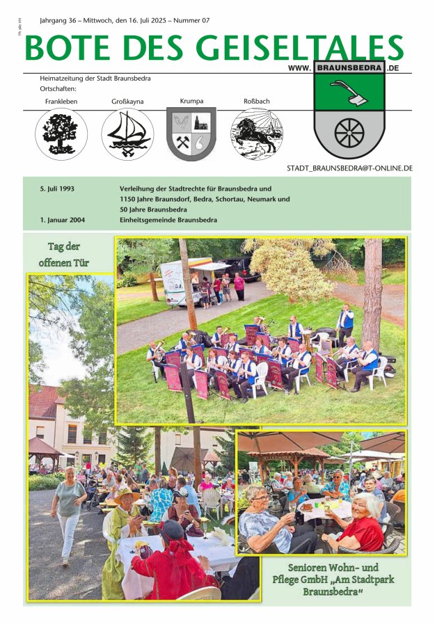 Bote des Geiseltales - Heimatzeitung der Stadt Braunsbedra Titelblatt 07/2025