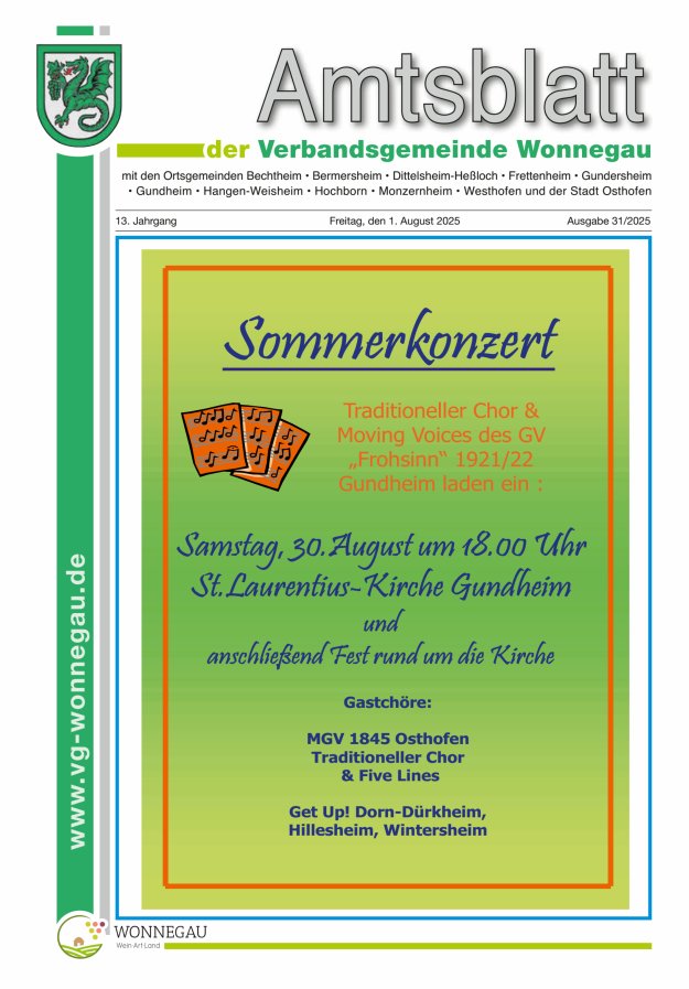 Amtsblatt VG Wonnegau Titelblatt 31/2025
