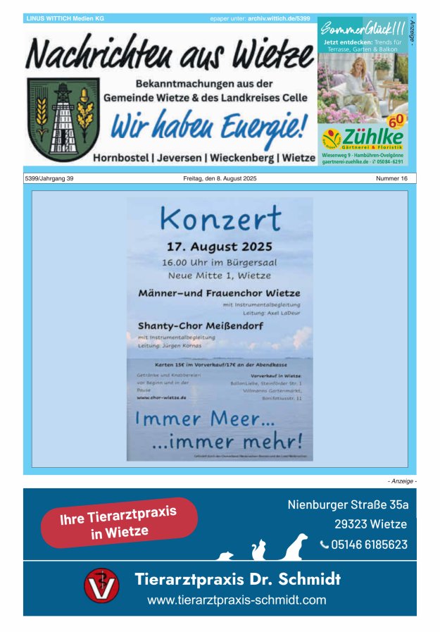 Nachrichten aus Wietze Titelblatt 16/2025