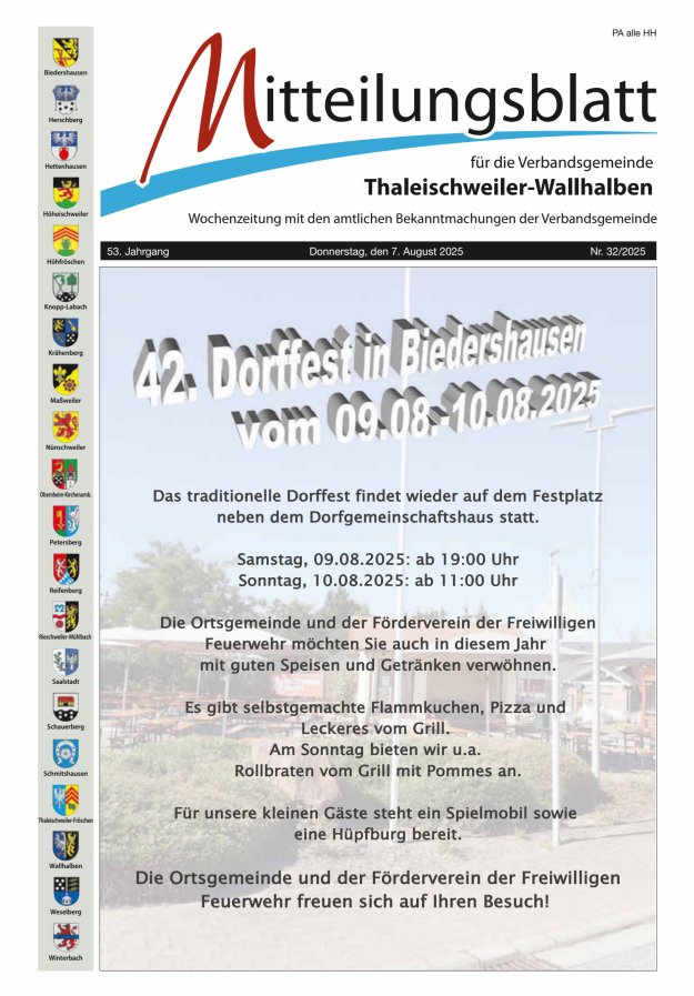 Mitteilungsblatt VG Thaleischweiler-Wallhalben Titelblatt 32/2025