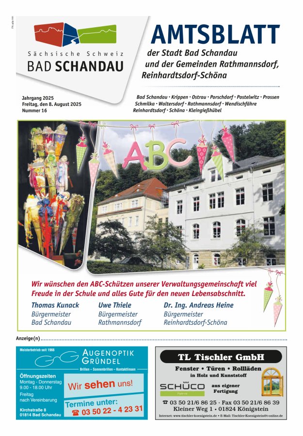 Amtsblatt der Stadt Bad Schandau und der Gemeinden Titelblatt 16/2025