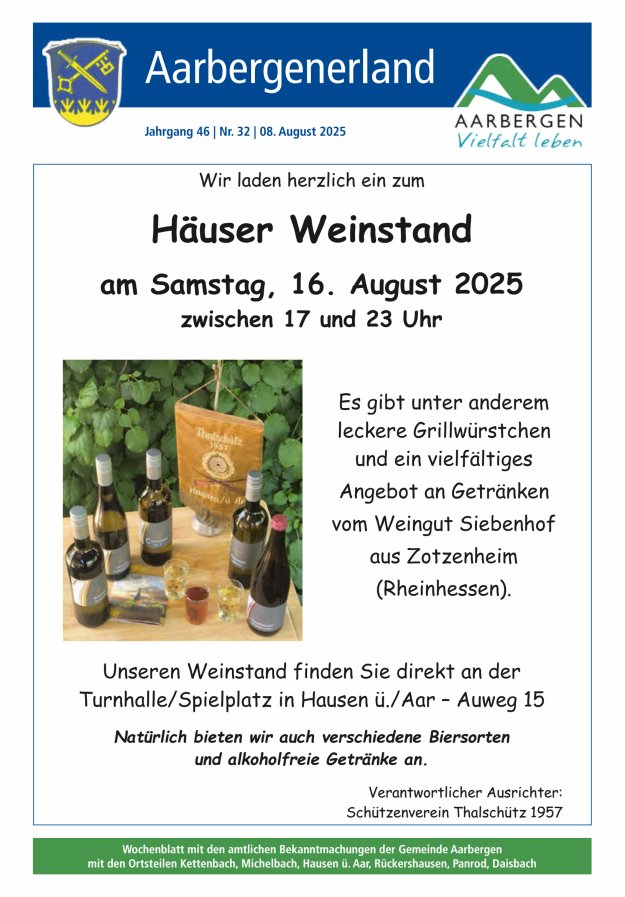 Aarbergenerland - Wochenblatt mit den amtlichen Bekanntmachungen Titelblatt 32/2025
