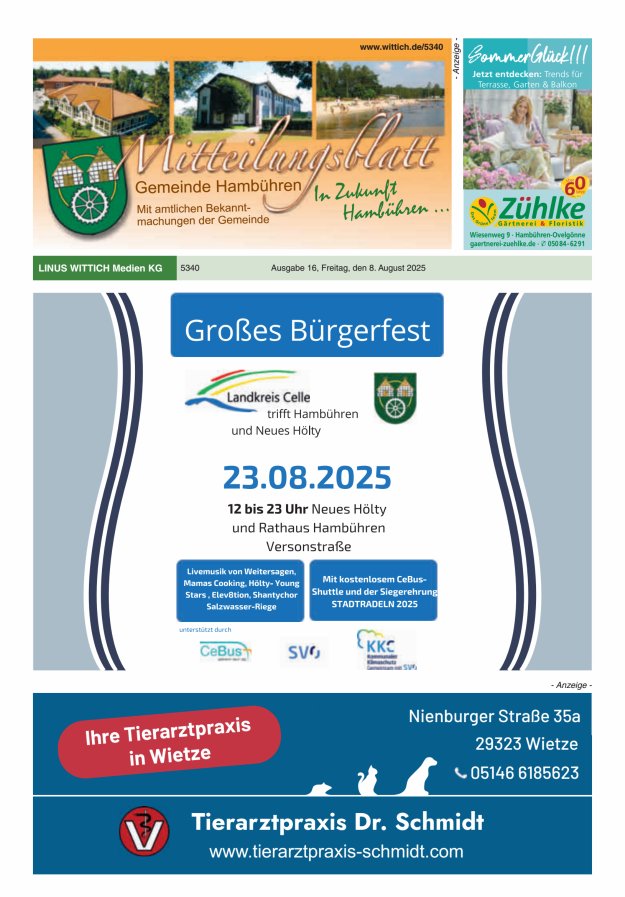 Mitteilungsblatt der Gemeinde Hambühren Titelblatt 16/2025