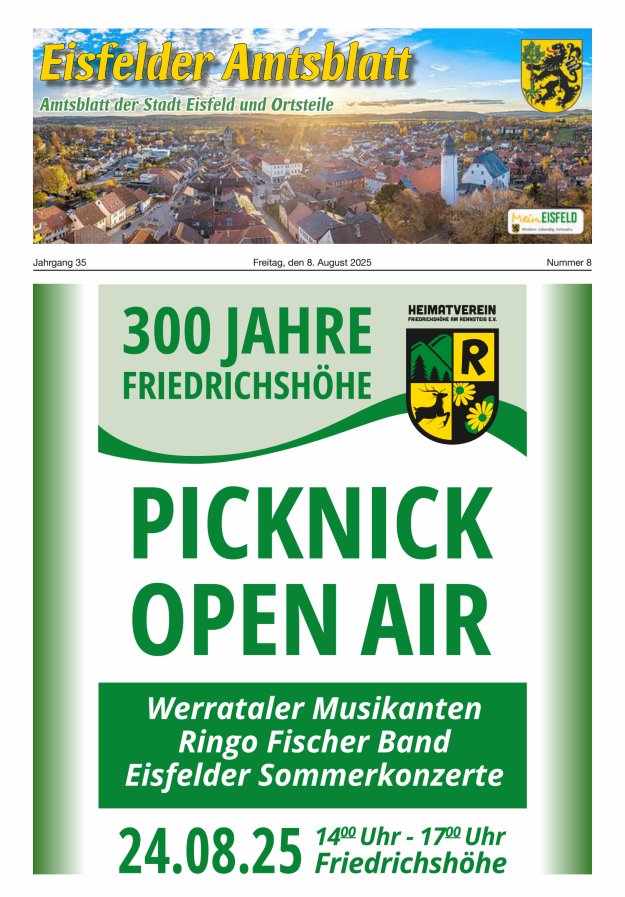 Eisfelder Amtsblatt Titelblatt 08/2025