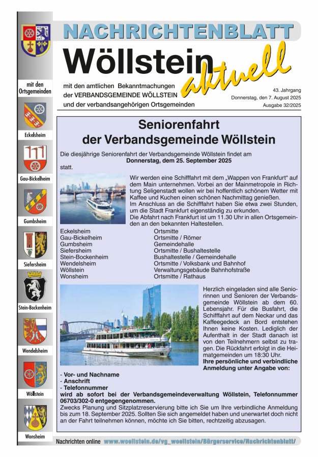 Nachrichtenblatt Wöllstein aktuell Titelblatt 32/2025