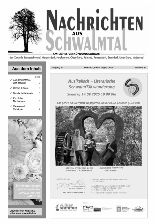 Nachrichten aus Schwalmtal Titelblatt 32/2025