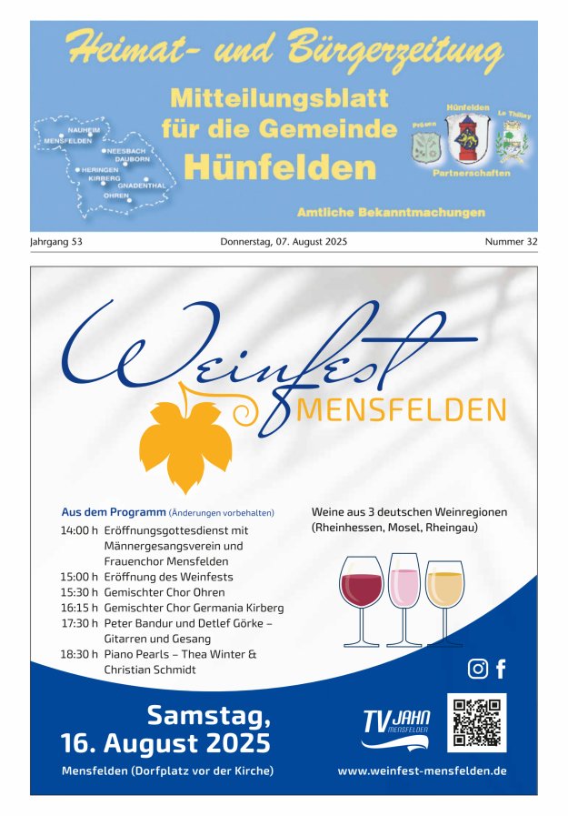 Mitteilungsblatt für die Gemeinde Hünfelden Titelblatt 32/2025