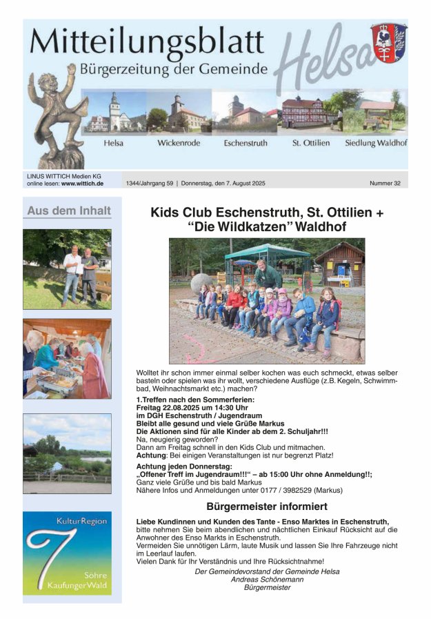 Mitteilungsblatt Helsa Titelblatt 32/2025