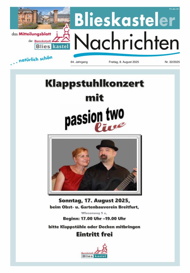 Blieskasteler Nachrichten  Titelblatt 32/2025